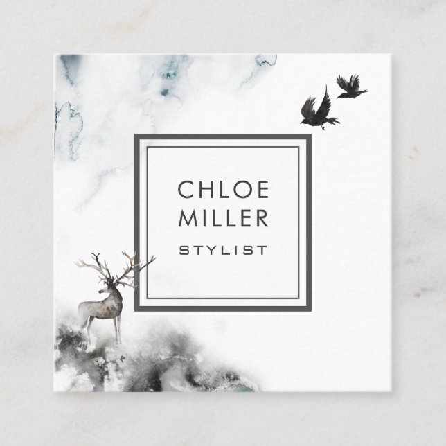 Verzauberter Waldquadrat-Visitenkarte-Hirsch Quadratische Visitenkarte (Vorderseite)