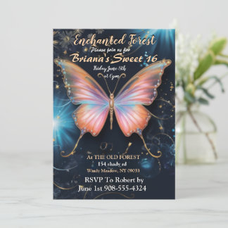 Verzauberter Waldschmetterling Sweet 16 Einladung