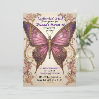 Verzauberter Waldschmetterling Sweet 16 Einladung