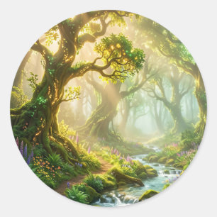 Verzauberter Waldstrom-Rundsticker Runder Aufkleber
