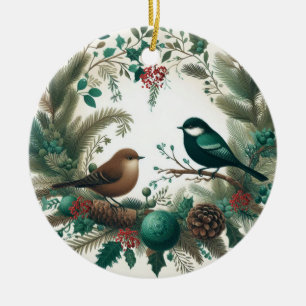 Verzauberter Waldvögel und Zweige Keramik Ornament