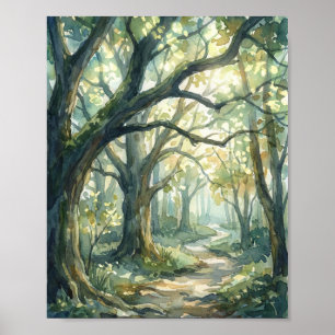 Verzauberter Waldweg-Aquarellmalerei Poster