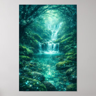Verzauberter Wasserfall im Smaragdgrün der Natur Poster