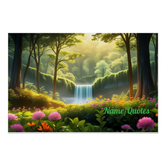 Verzauberter Wasserfall im Wald Poster (Vorderseite)
