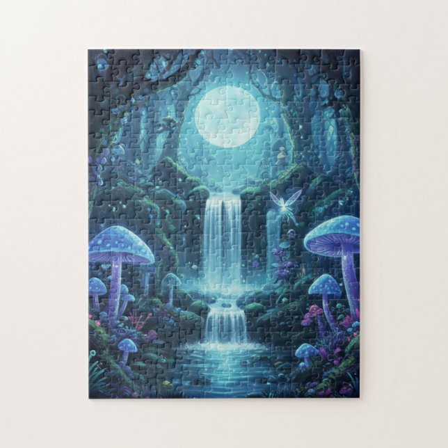 Verzauberter Wasserfall Magischer Wald Fantasy Puz Puzzle (Vertikal)
