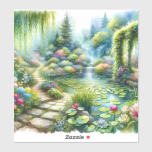Verzauberter Wasserfallgarten-Lilienteich Aufkleber