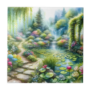 Verzauberter Wasserfallgarten-Lilienteich Fliese