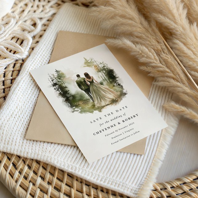 Verzauberter Wasserfarbenwald Save the Date Bohemi Einladung (Enchanted Forest Save the Date )