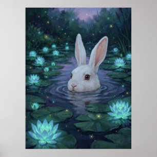 Verzauberter Weißer Kaninchen Seerosenteich Magisc Poster