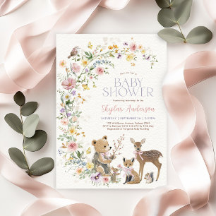 Verzauberter Wildblumen-Wald-Baby-Party Einladung