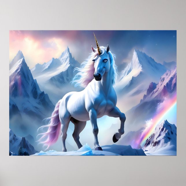 Verzaubertes Einhorn in einem Snowy Fantasy Poster (Vorne)