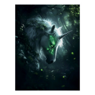 Verzaubertes Einhorn in mystischer Forest Fantasy  Poster