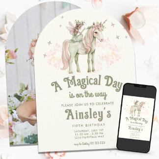 Verzaubertes Einhorn und Märchen zum Personalisier Einladung