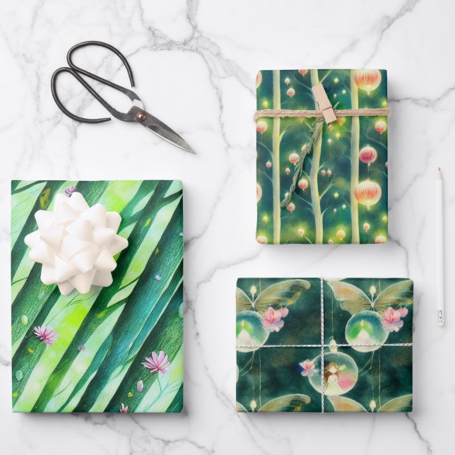 Verzaubertes Fairy Forest Wrapping Paper flaches S Geschenkpapier Set (Vorderseite)