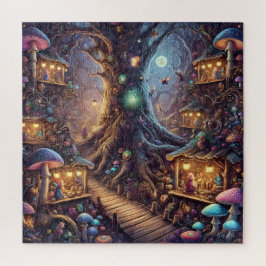 Verzaubertes Feenbaum-Dorf Whimsical Fantasy Puzzle