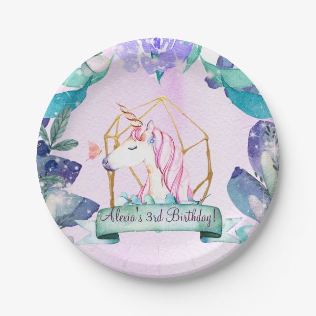 Verzaubertes Forest Fantasy Magical Unicorn Party Pappteller (Vorderseite)