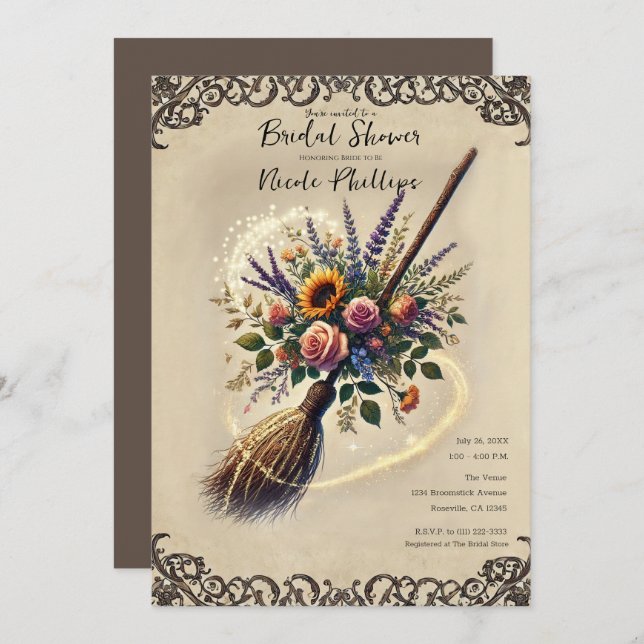 Verzaubertes Gartenhexen Broomstick-Brautparty Einladung (Vorne/Hinten)