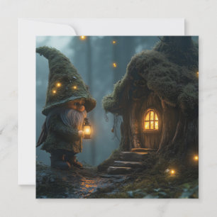 Verzaubertes Gnom-Haus im Mondlicht: Fantasy Feiertagskarte