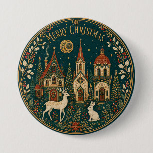 Verzaubertes goldenes Weihnachtsdorf Button