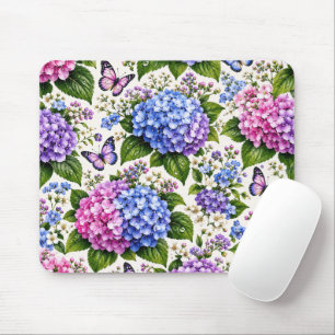 Verzaubertes Hortensien-Schmetterling-Blumenmuster Mousepad