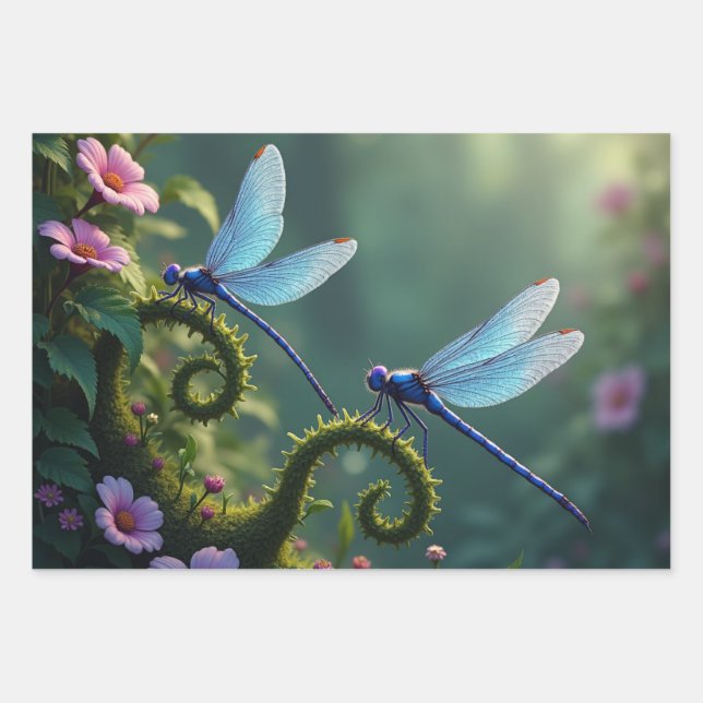 Verzaubertes Libellen-Blumen-Set Geschenkpapier Set (Vorderseite)