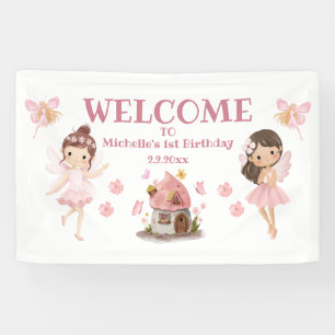 Verzaubertes Märchen Rosa 1. Geburtstags-Willkomme Banner