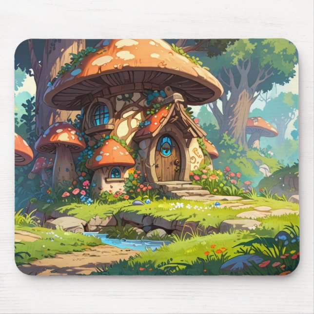 Verzaubertes Pilzdorf im Wald – Träumerisch  Mousepad (Vorne)