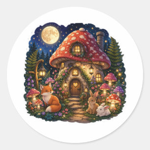 Verzaubertes Pilzhaus Fantasy-Aufkleber Runder Aufkleber