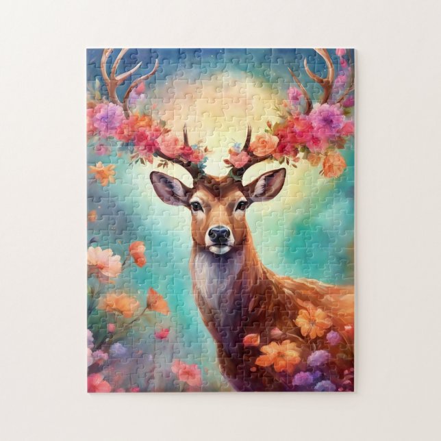 Verzaubertes Reh mit Blumen Puzzle (Vertikal)