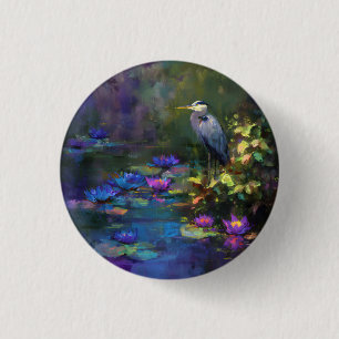 Verzaubertes Teichwasser-Lilie Natur Aquarell Button