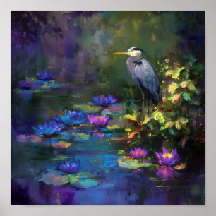 Verzaubertes Teichwasser-Lilie Natur-Aquarell Poster