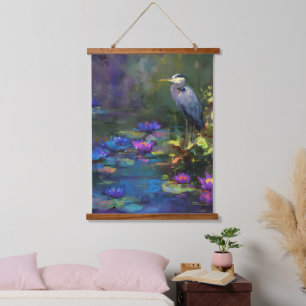 Verzaubertes Teichwasser-Lilie Natur-Aquarell Wandteppich Mit Holzrahmen