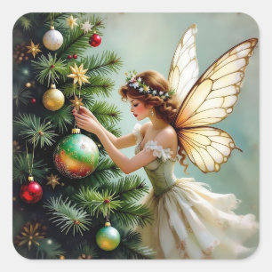 Verzaubertes Vintage-Fee-Weihnachten Quadratischer Aufkleber