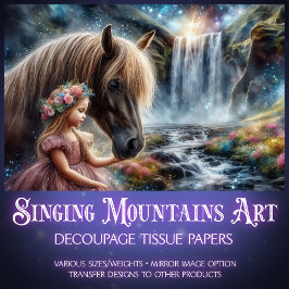 Verzaubertes Wasserfallpferd und Dekoupage der Pri Seidenpapier