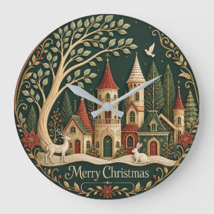 Verzaubertes Weihnachtsdorf im Immergrünen Wald Große Wanduhr