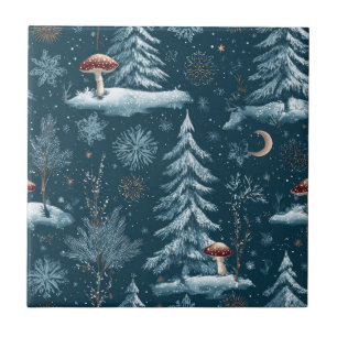Verzaubertes Winterwald-Nachtmuster Fliese