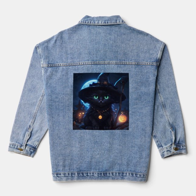Verzauberung Halloween Kitten Hexe Jeansjacke (Rückseite)