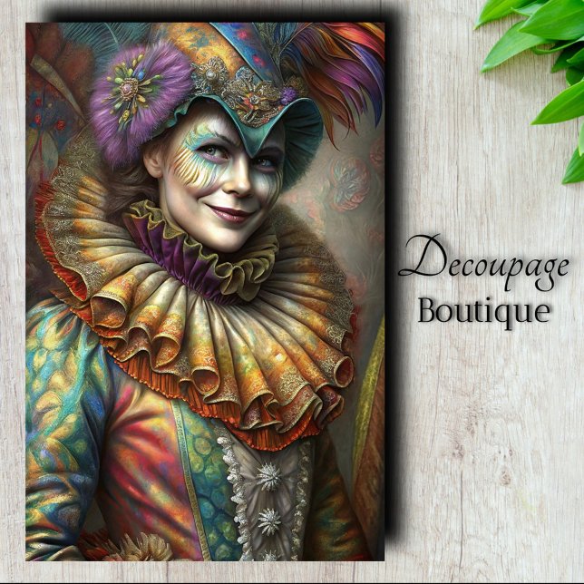Verzauberung Harlequin Lady Clown Decoupage Seidenpapier (Enchanting Harlequin Lady Clown Decoupage Tissue Paper)