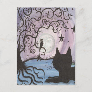 Verzauberung Katze mit der Mondpostkarte Postkarte