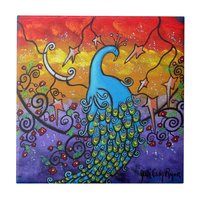 Verzauberung Pfau Fliese (Vorderseite)