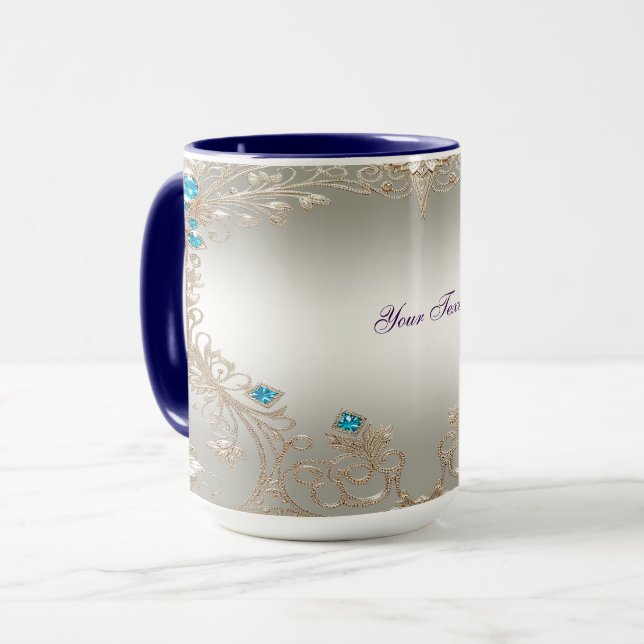 Verzieren Sie die Gold Blue Stones Tasse (Vorderseite Links)