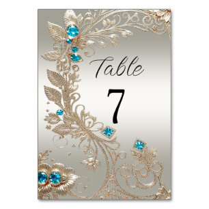 Verzieren Sie die Gold Blue Stones Tischnummer