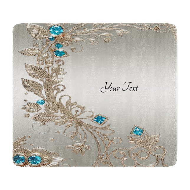 Verzieren Sie Gold Blue Stones Cutting Board Schneidebrett (Vorderseite)