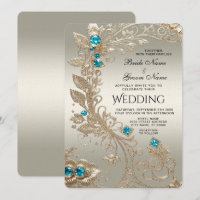 Verzieren Sie Gold Blue Stones Einladung Hochzeit