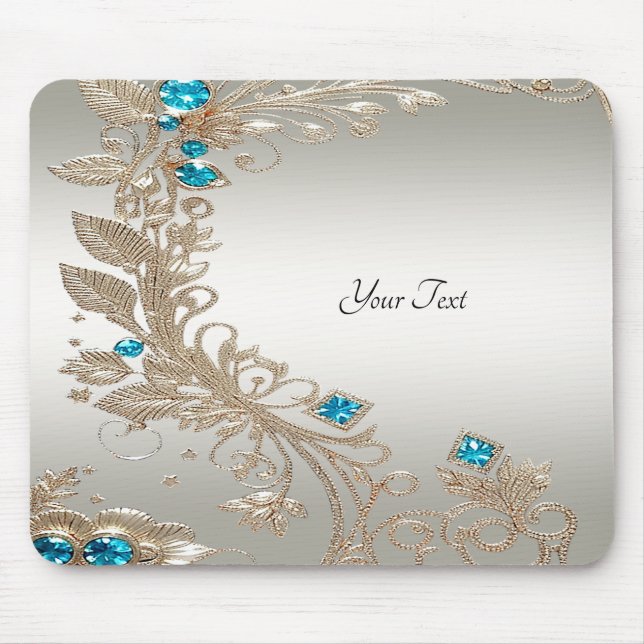 Verzieren Sie Gold Blue Stones Mousepad (Vorne)