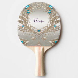 Verzieren Sie Gold Blue Stones Ping Pong Paddle Tischtennis Schläger