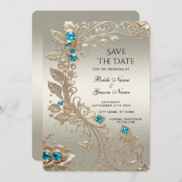Verzieren Sie Gold Blue Stones Save the Date
