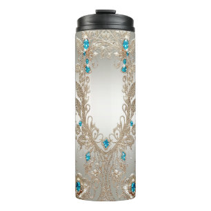 Verzieren Sie Gold Blue Stones Thermal Tumbler Thermosbecher