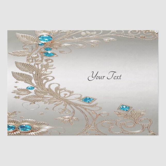 Verzieren Sie Gold Blue Stones Tissue Paper Seidenpapier (Vorderseite)