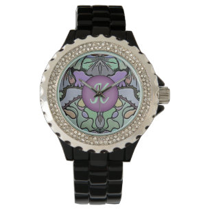 Verziert Art Deco Muster Monogram Armbanduhr
